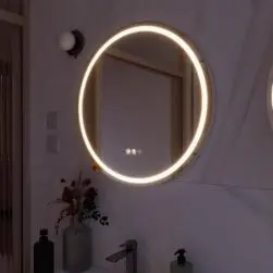 Miroir lumineux rond gris, diam. 60 cm remix, anti-buée