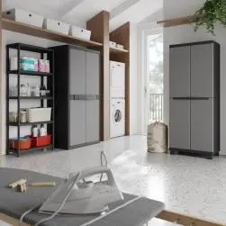 Armoire haute résine 3 étagères gris/noir spaceo