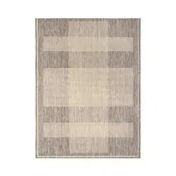 Tapis rectangulaire beige motif géométrique indoor/outdoor, l.150 cm x l.200 cm.