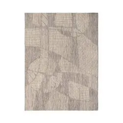 Tapis rectangulaire beige/taupe motif feuillage indoor/outdoor, l.150 cm x l.200 cm.